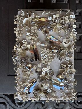 Henri Bendel clay colored embellished metallic clutch purse